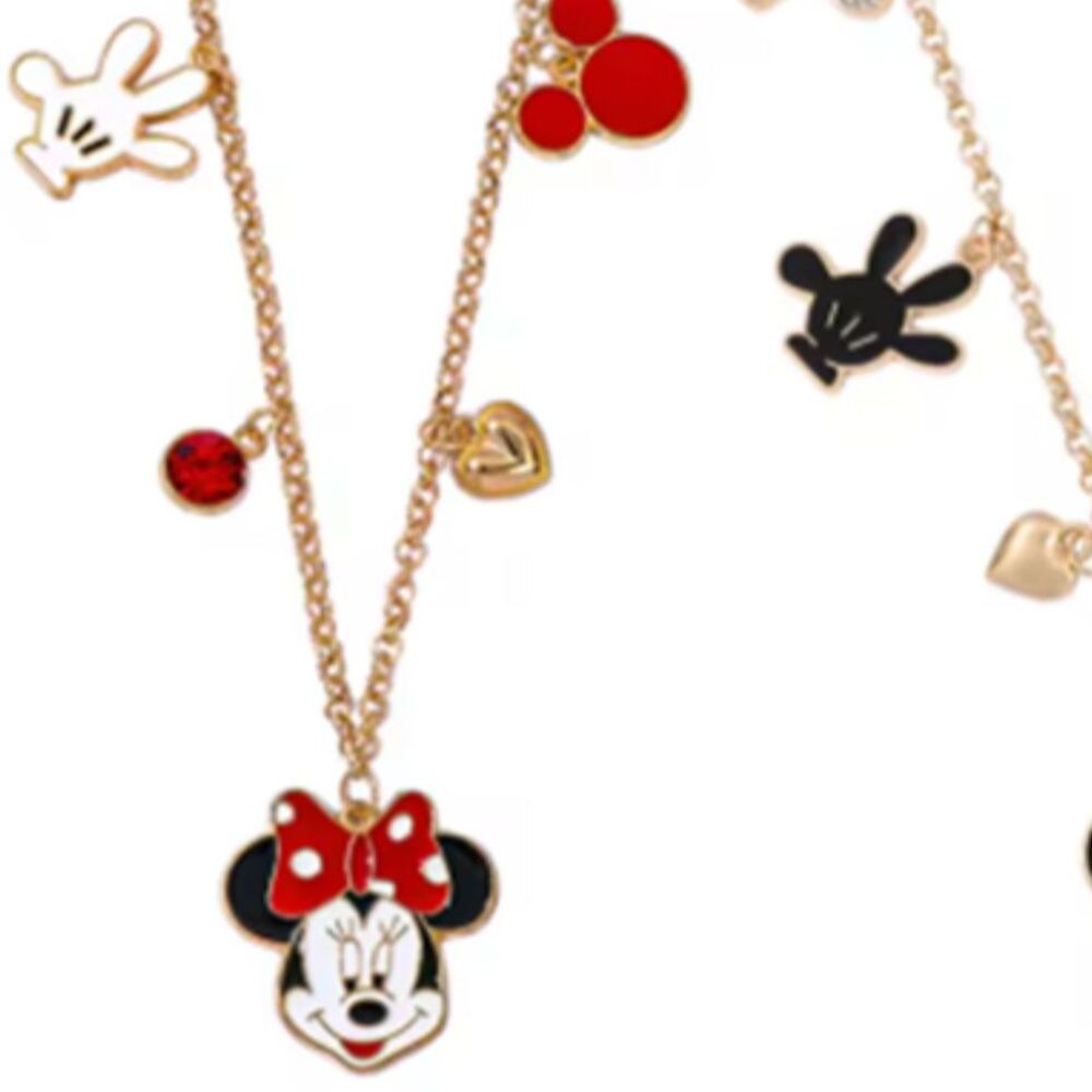 Disney Minnie Mouse Gold and Enamel & Crystal Charms 23.62" Long - Picture 1 of 6